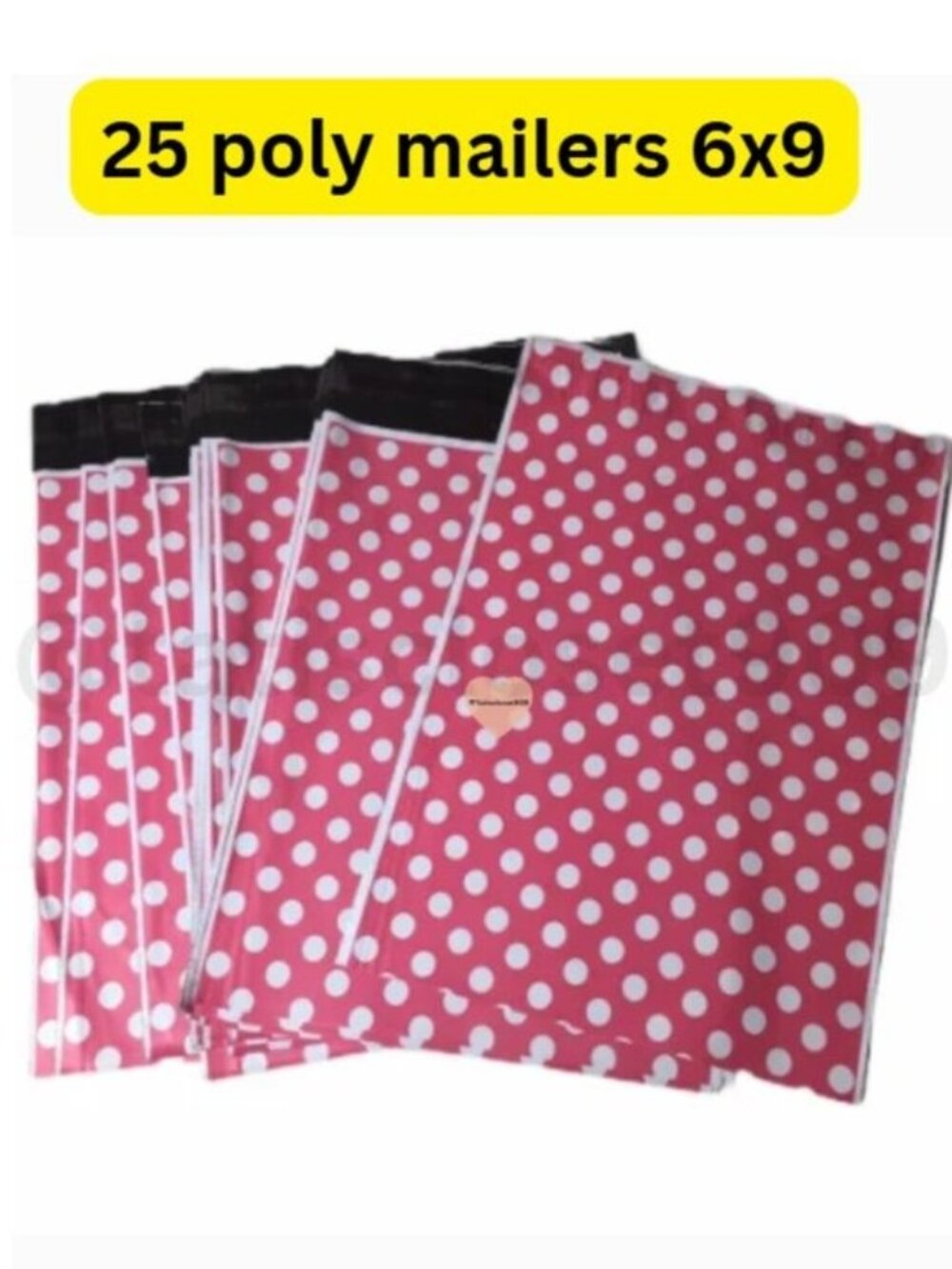 25 poly mailers 6x9 pink with whote polka dot